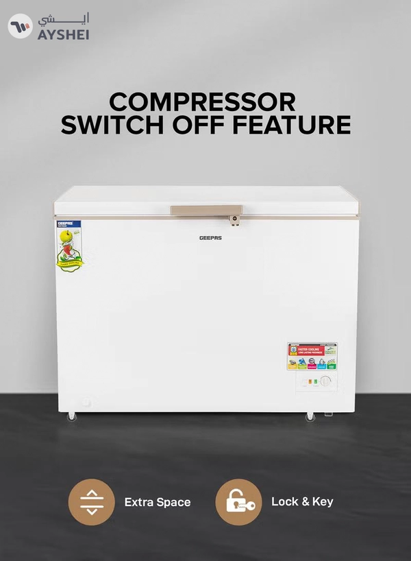 GEEPAS Chest Freezer, Freestanding Chest Freezer | 350L Deep Freezer with Adjustable Thermostat | 2pc Food Basket Included | LED Light | Comes with Lock & Key 350 L GCF3506WAH White