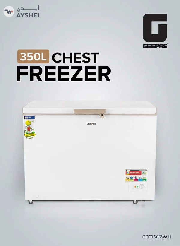 GEEPAS Chest Freezer, Freestanding Chest Freezer | 350L Deep Freezer with Adjustable Thermostat | 2pc Food Basket Included | LED Light | Comes with Lock & Key 350 L GCF3506WAH White