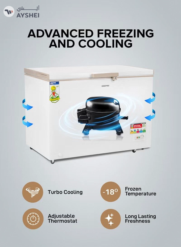 GEEPAS Chest Freezer, Freestanding Chest Freezer | 350L Deep Freezer with Adjustable Thermostat | 2pc Food Basket Included | LED Light | Comes with Lock & Key 350 L GCF3506WAH White