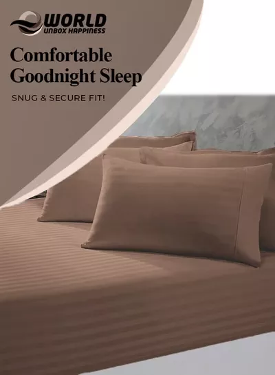 Eworld 3 Piece Super King Brown Striped Bed Sheet Set – Ultra-Soft Microfiber Striped Sheet & 2 Pillowcases, Breathable Luxury Bedding for Home & Hotel Use-3