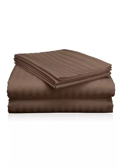 Eworld 3 Piece Super King Brown Striped Bed Sheet Set – Ultra-Soft Microfiber Striped Sheet & 2 Pillowcases, Breathable Luxury Bedding for Home & Hotel Use-2