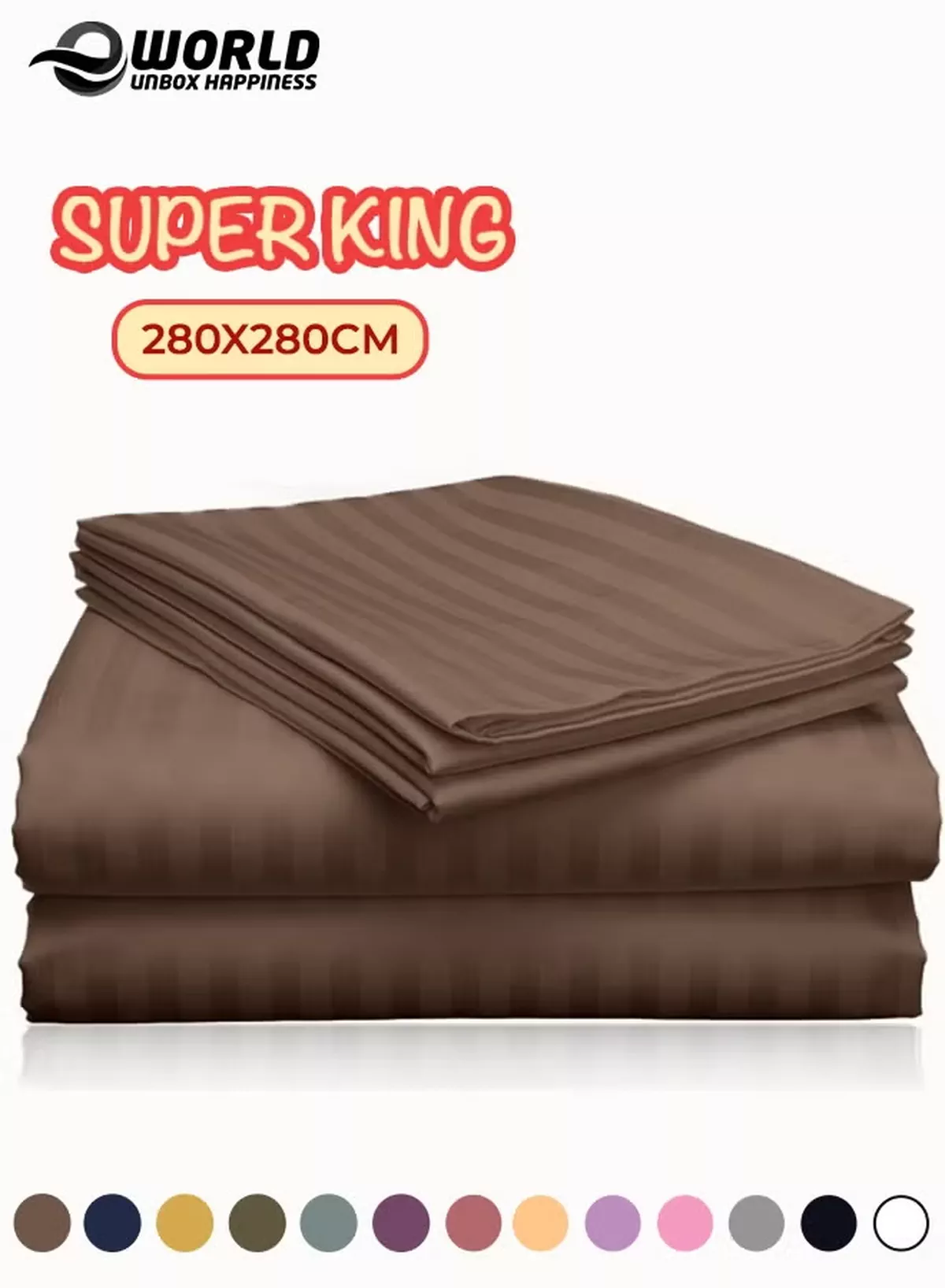 Eworld 3 Piece Super King Brown Striped Bed Sheet Set – Ultra-Soft Microfiber Striped Sheet & 2 Pillowcases, Breathable Luxury Bedding for Home & Hotel Use