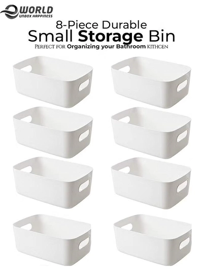 Eworld Set of 8 Plastic Storage Bins Multiuse Desk Cabinet Organizer with Built in Handle-0