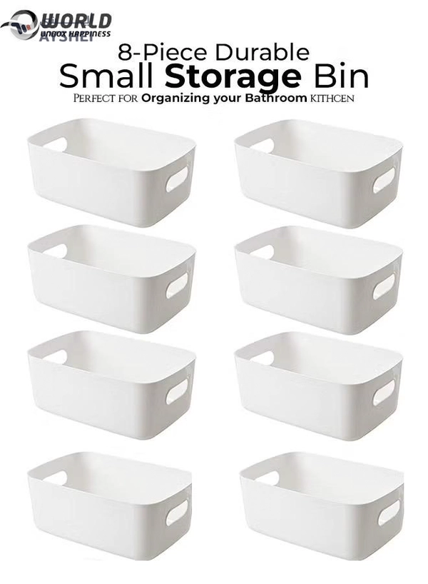 Eworld Set of 8 Plastic Storage Bins Multiuse Desk Cabinet Organizer with Built in Handle