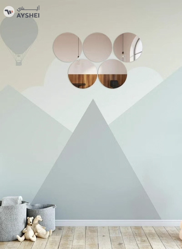 Eworld 6-Piece Acrylic Self-Adhesive Mirror Wall Stickers Elegant Mirror Tiles for Living Room