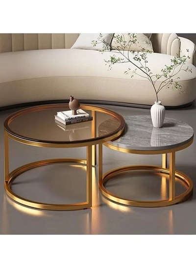 DubaiGallery Round Side Tables, Stylish Round Nesting Coffee Tables Set of 2 with Marble Texture and Metal Frame - Perfect for Small Spaces and Modern Decor-2