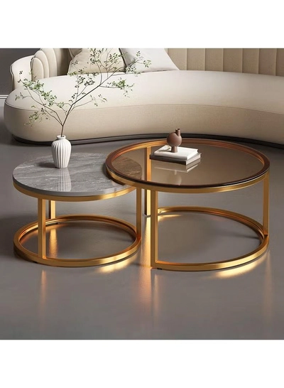 DubaiGallery Round Side Tables, Stylish Round Nesting Coffee Tables Set of 2 with Marble Texture and Metal Frame - Perfect for Small Spaces and Modern Decor-0