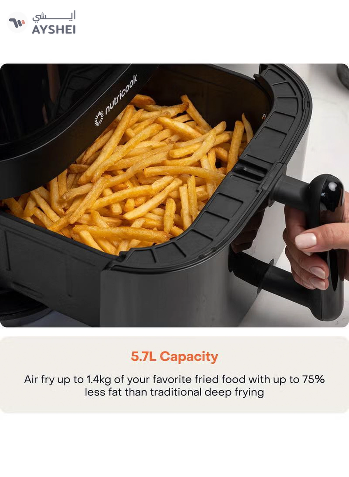 Nutricook Digital Air Fryer Vision 3 , 5.7L Capacity with Clear Window & Internal Light,6 Presets, Air Fry, Roast, Bake, Broil, Dehydrate& Reheat, 2 Years limited Warranty 5.7 L 1700 W NC-AF357V Black-8-8
