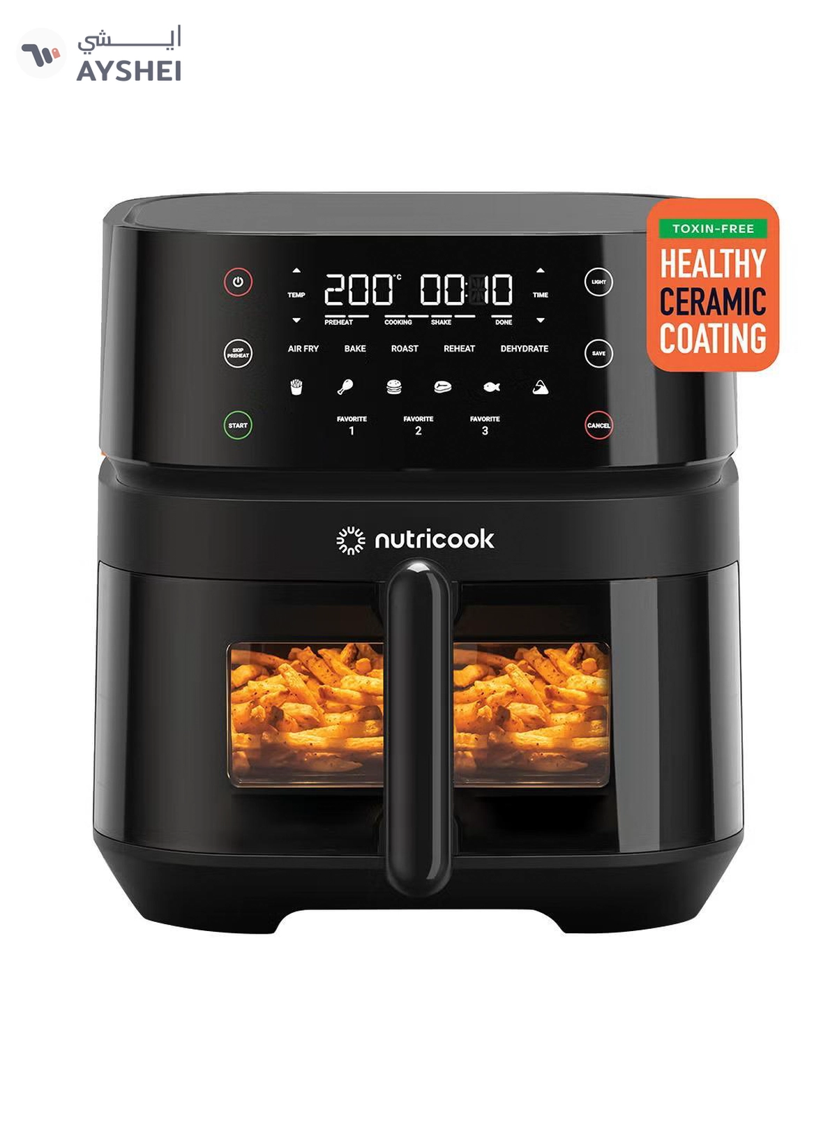 Nutricook Digital Air Fryer Vision 3 , 5.7L Capacity with Clear Window & Internal Light,6 Presets, Air Fry, Roast, Bake, Broil, Dehydrate& Reheat, 2 Years limited Warranty 5.7 L 1700 W NC-AF357V Black-0-0
