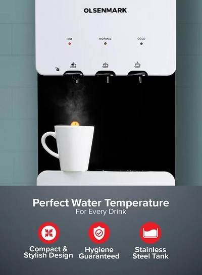  Olsenmark Water Dispenser with Refrigerator, Hot- Cold- Warm Function, OMWD1629 , Cold Temperature: 6-10C - Hot Temperature: <95C - ABS + Iron Side Panel - Heating Power 500W OMWD1629 White-4