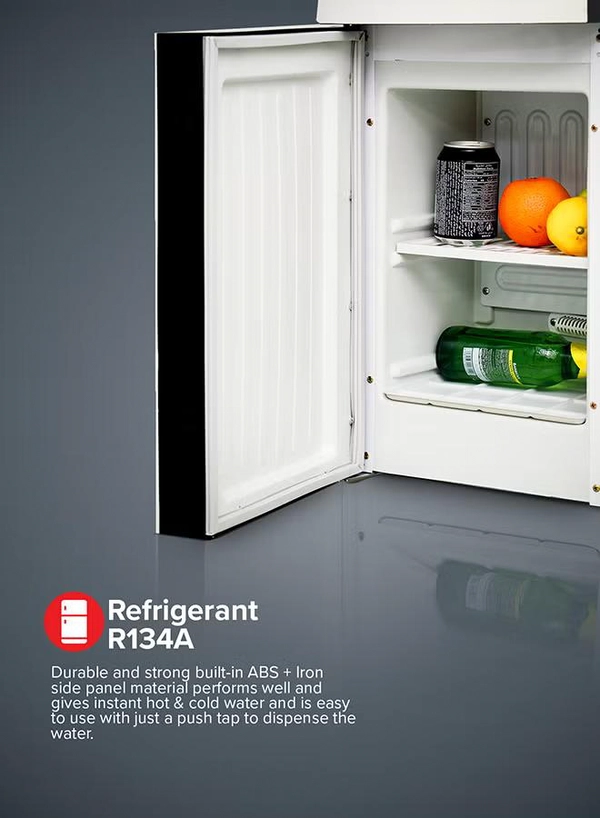 Olsenmark Water Dispenser with Refrigerator, Hot- Cold- Warm Function, OMWD1629 , Cold Temperature: 6-10C - Hot Temperature: <95C - ABS + Iron Side Panel - Heating Power 500W OMWD1629 White