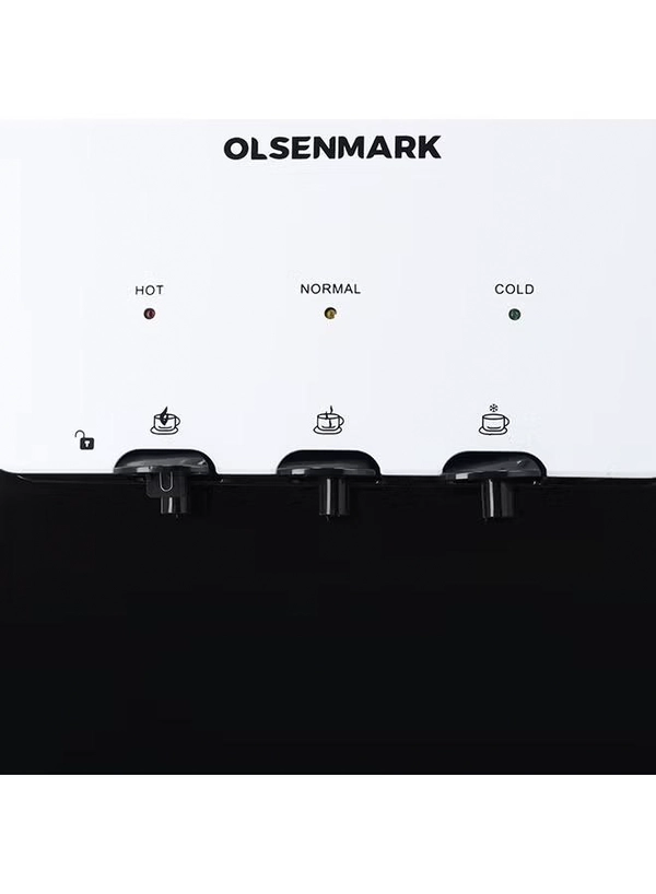 Olsenmark Water Dispenser with Refrigerator, Hot- Cold- Warm Function, OMWD1629 , Cold Temperature: 6-10C - Hot Temperature: <95C - ABS + Iron Side Panel - Heating Power 500W OMWD1629 White