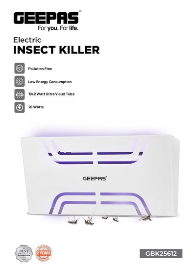 GEEPAS Electric Insect Killer 20 W Ultra Violet Tube | Pollution Free Automatic Pest Killer | Advanced Technology | No Toxic Fumes | Low Power Consumption GBK25612 20 W GBK25612 Silver-0