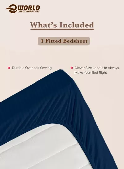 Eworld Blue Striped Microfiber Fitted Bedsheet with Deep Pocket for a Snug Fit, Breathable, Machine Washable for Optimal Protection, Available in King, Queen and Single Sizes, Without Pillow Cover-2