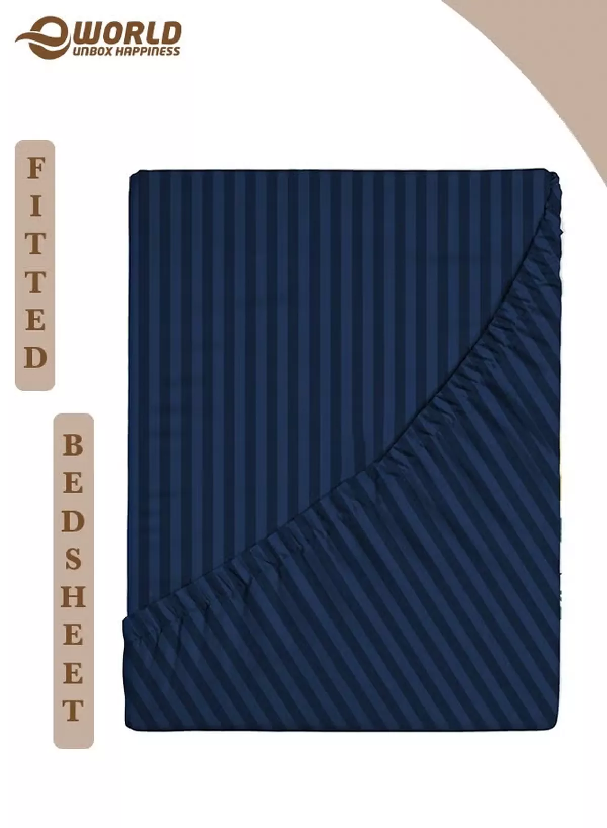 Eworld Blue Striped Microfiber Fitted Bedsheet with Deep Pocket for a Snug Fit, Breathable, Machine Washable for Optimal Protection, Available in King, Queen and Single Sizes, Without Pillow Cover