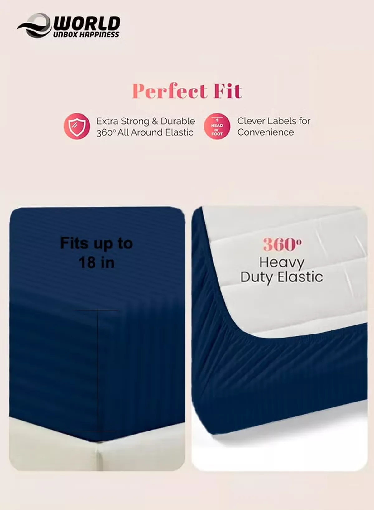 Eworld Blue Striped Microfiber Fitted Bedsheet with Deep Pocket for a Snug Fit, Breathable, Machine Washable for Optimal Protection, Available in King, Queen and Single Sizes, Without Pillow Cover-3-3