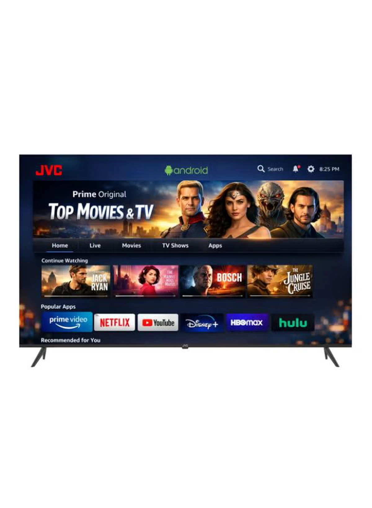 JVC 70 Inch Edgeless 4K UHD Android 14 Smart TV With Bluetooth, Web Browser, Dolby Audio LT-70N7105 Black-0-0