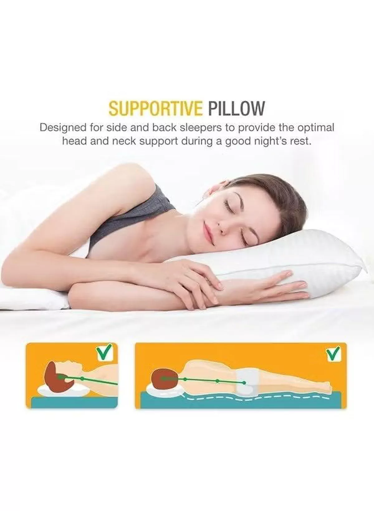 Pack of 1 Premium Down Alternative Filled Bed Pillow, Featuring Breathable Cover, Microfiber Filling and Plush Bounce-Back Design, Hypoallergenic and Luxurious Hotel Quality Pillow – 50x70cm-4-4