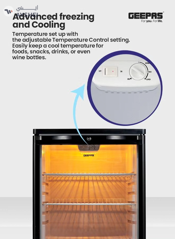 GEEPAS CFC Free Showcase Chiller with Compact Handle and Adjustable Thermostat 165 L 550 W GSC1601BE Black