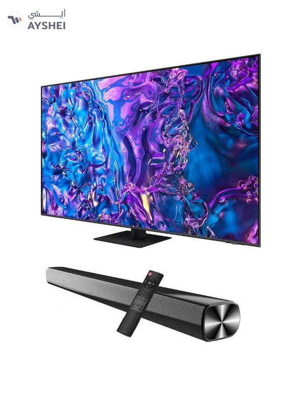 Samsung 65-Inch QLED 4K Q70D Tizen OS Smart TV with 4K AI Upscaling, Quantum Dot, AirSlim Design With 2.0 Channel Soundbar 30W, HDMI ARC, Bluetooth, USB, MP3, FM Station 65Q70D+SOUNDBAR Grey