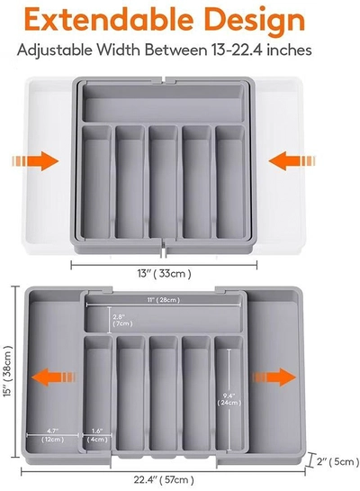 Eworld Large Capacity Expandable Silverware Drawer Organizer, BPA-Free Cutlery Tray for Kitchen-1
