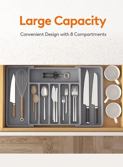 Eworld Large Capacity Expandable Silverware Drawer Organizer, BPA-Free Cutlery Tray for Kitchen-2