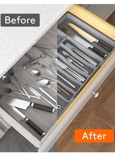 Eworld Large Capacity Expandable Silverware Drawer Organizer, BPA-Free Cutlery Tray for Kitchen-5