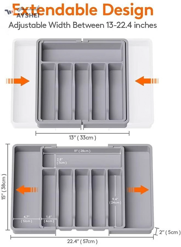 Eworld Large Capacity Expandable Silverware Drawer Organizer, BPA-Free Cutlery Tray for Kitchen