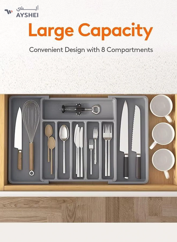 Eworld Large Capacity Expandable Silverware Drawer Organizer, BPA-Free Cutlery Tray for Kitchen