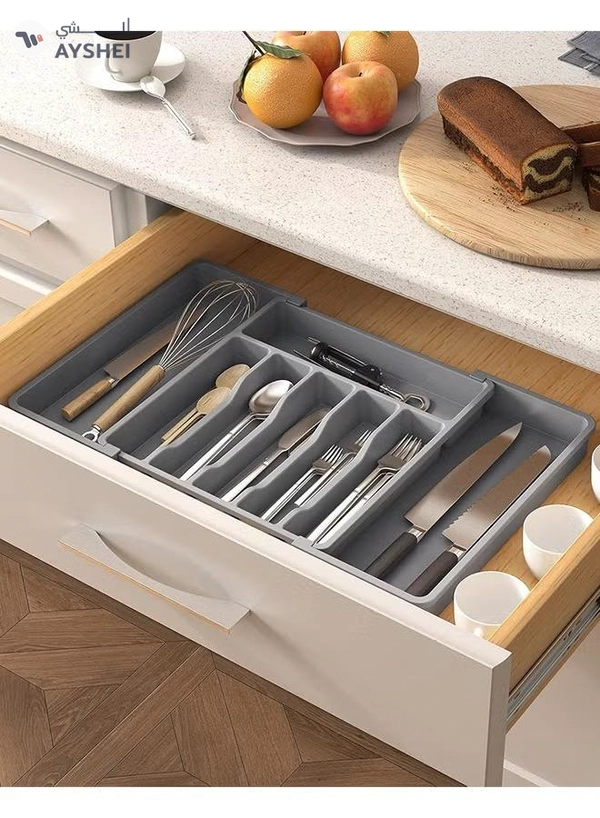 Eworld Large Capacity Expandable Silverware Drawer Organizer, BPA-Free Cutlery Tray for Kitchen