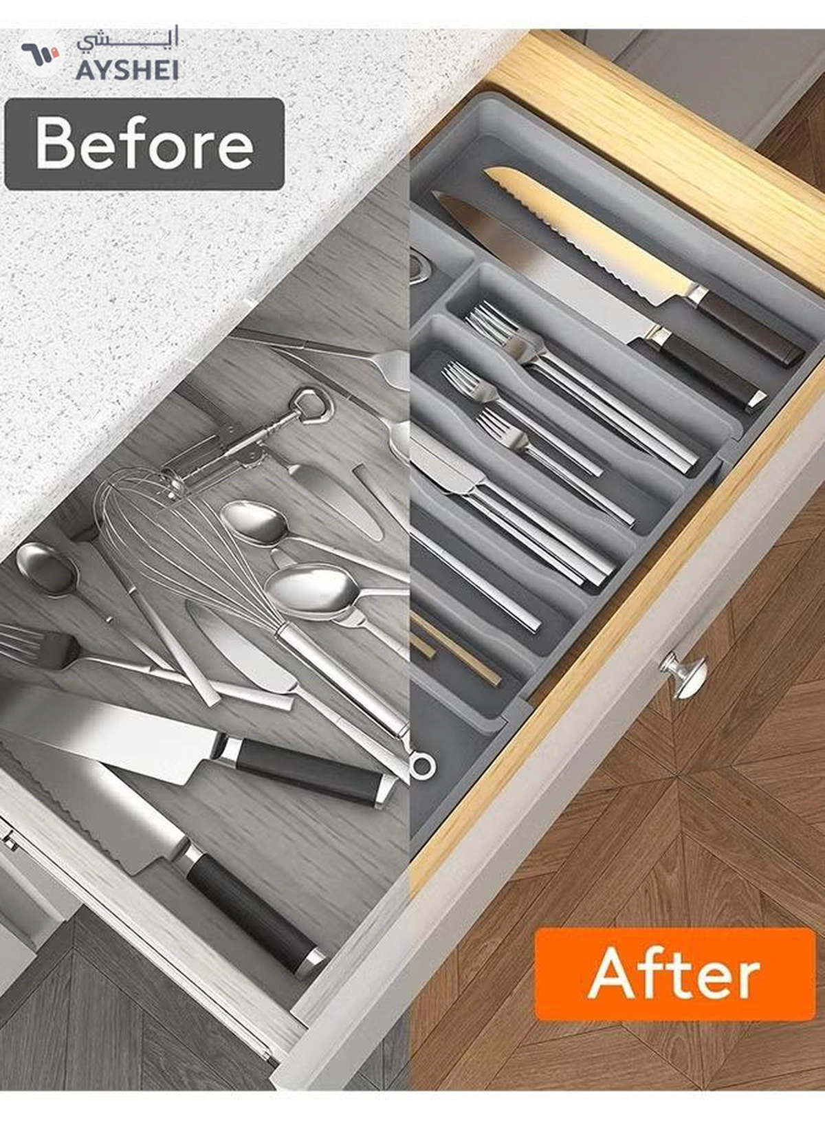 Eworld Large Capacity Expandable Silverware Drawer Organizer, BPA-Free Cutlery Tray for Kitchen-5-5