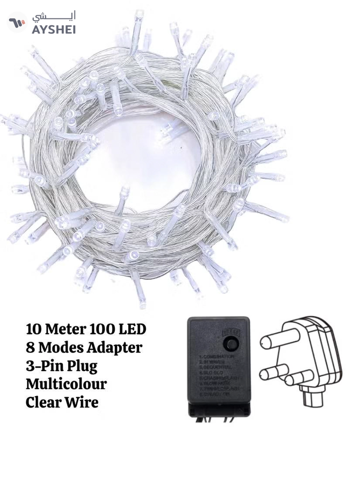 Yuwell 10 Meter 100 LED String Lights Decoration Lights RGB Light 8 Modes Led Light Clear Wire For Home Decorations Ramadan Lights Indoor & Outdoor Decoration Ramadan Decoration Light Diwali Lights Curtain Lights With 3-Pin UK Plug-2-2