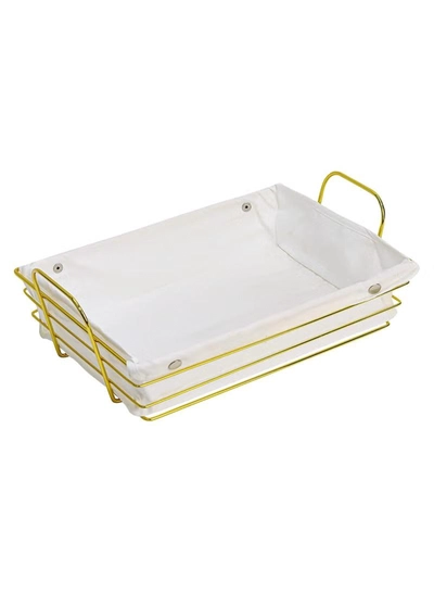 DubaiGallery Bread Basket for Table Serving with Cloth Lining Wire Bread Storage Bin for Kitchen Baking Display Dough Proofing Basket Gold(square )-3