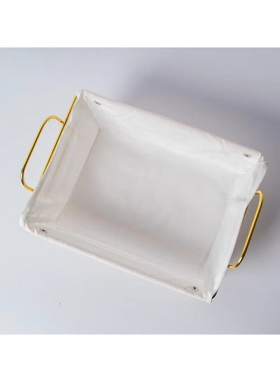 DubaiGallery Bread Basket for Table Serving with Cloth Lining Wire Bread Storage Bin for Kitchen Baking Display Dough Proofing Basket Gold(square )-1