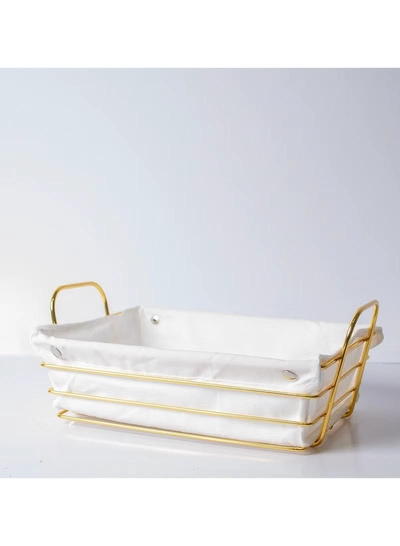 DubaiGallery Bread Basket for Table Serving with Cloth Lining Wire Bread Storage Bin for Kitchen Baking Display Dough Proofing Basket Gold(square )-2