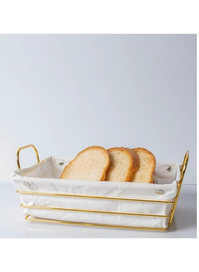 DubaiGallery Bread Basket for Table Serving with Cloth Lining Wire Bread Storage Bin for Kitchen Baking Display Dough Proofing Basket Gold(square )-0