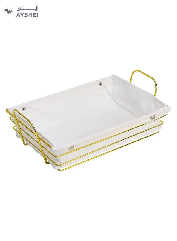 DubaiGallery Bread Basket for Table Serving with Cloth Lining Wire Bread Storage Bin for Kitchen Baking Display Dough Proofing Basket Gold(square )