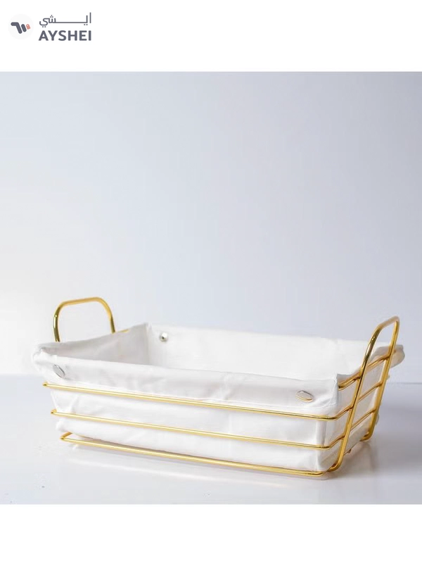 DubaiGallery Bread Basket for Table Serving with Cloth Lining Wire Bread Storage Bin for Kitchen Baking Display Dough Proofing Basket Gold(square )
