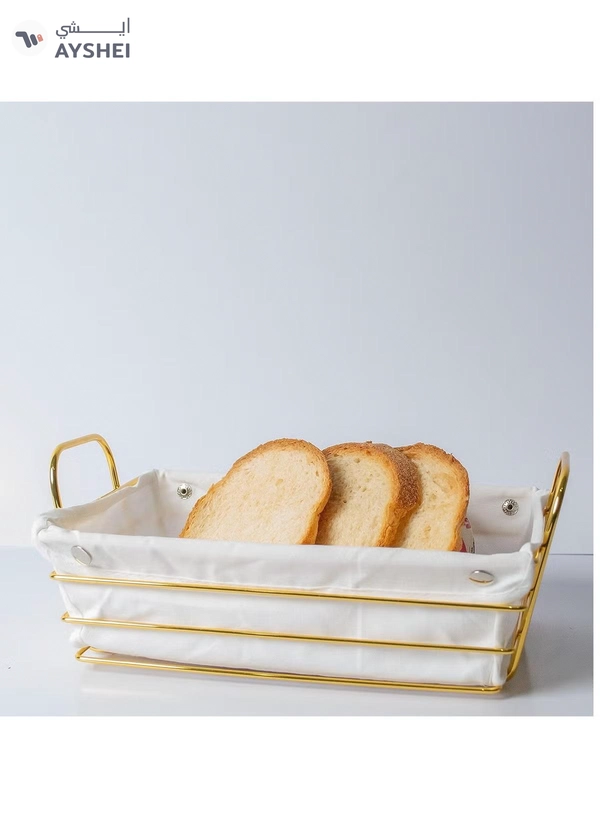 DubaiGallery Bread Basket for Table Serving with Cloth Lining Wire Bread Storage Bin for Kitchen Baking Display Dough Proofing Basket Gold(square )