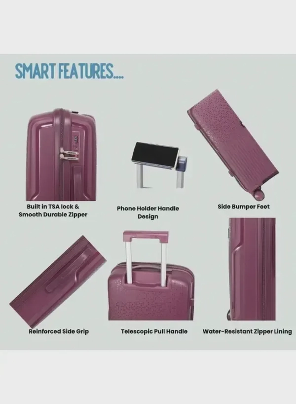 British Tourister 3 Piece Polypropylene Hard Side Spinner Luggage Trolley Set 20/24/28 Inch - Purple