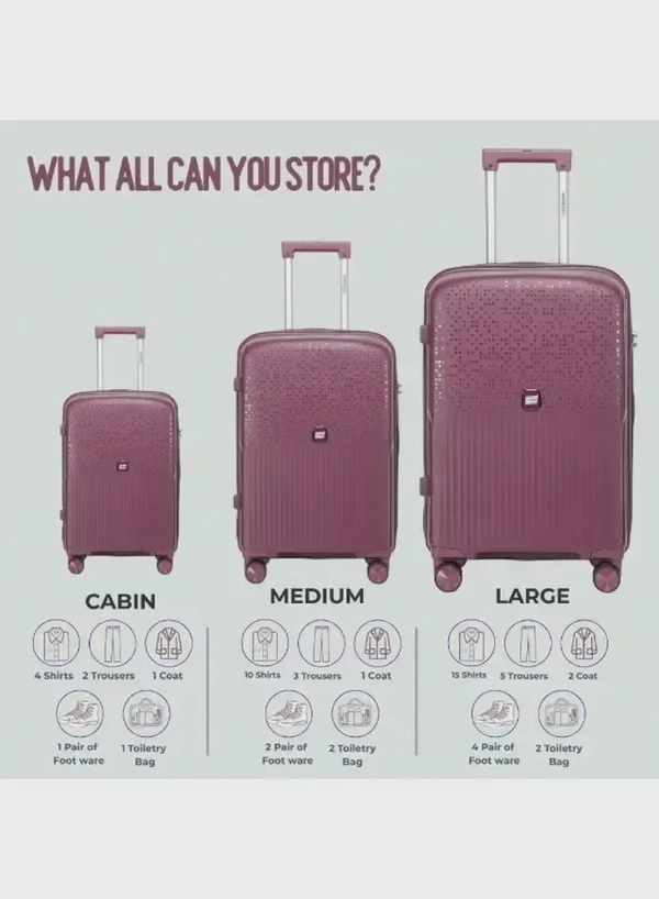 British Tourister 3 Piece Polypropylene Hard Side Spinner Luggage Trolley Set 20/24/28 Inch - Purple