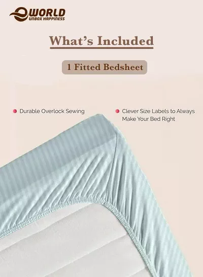 Pastel Green Striped Microfiber Fitted Bedsheet with Deep Pocket for a Snug Fit, Breathable, Machine Washable for Optimal Protection, Available in King, Queen and Single Sizes, Without Pillow Cover-2