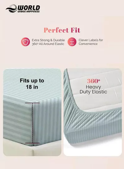 Pastel Green Striped Microfiber Fitted Bedsheet with Deep Pocket for a Snug Fit, Breathable, Machine Washable for Optimal Protection, Available in King, Queen and Single Sizes, Without Pillow Cover-3