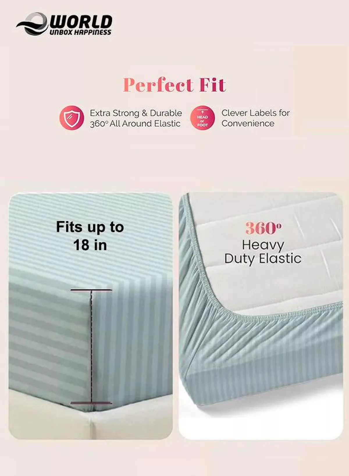 Pastel Green Striped Microfiber Fitted Bedsheet with Deep Pocket for a Snug Fit, Breathable, Machine Washable for Optimal Protection, Available in King, Queen and Single Sizes, Without Pillow Cover-3-3