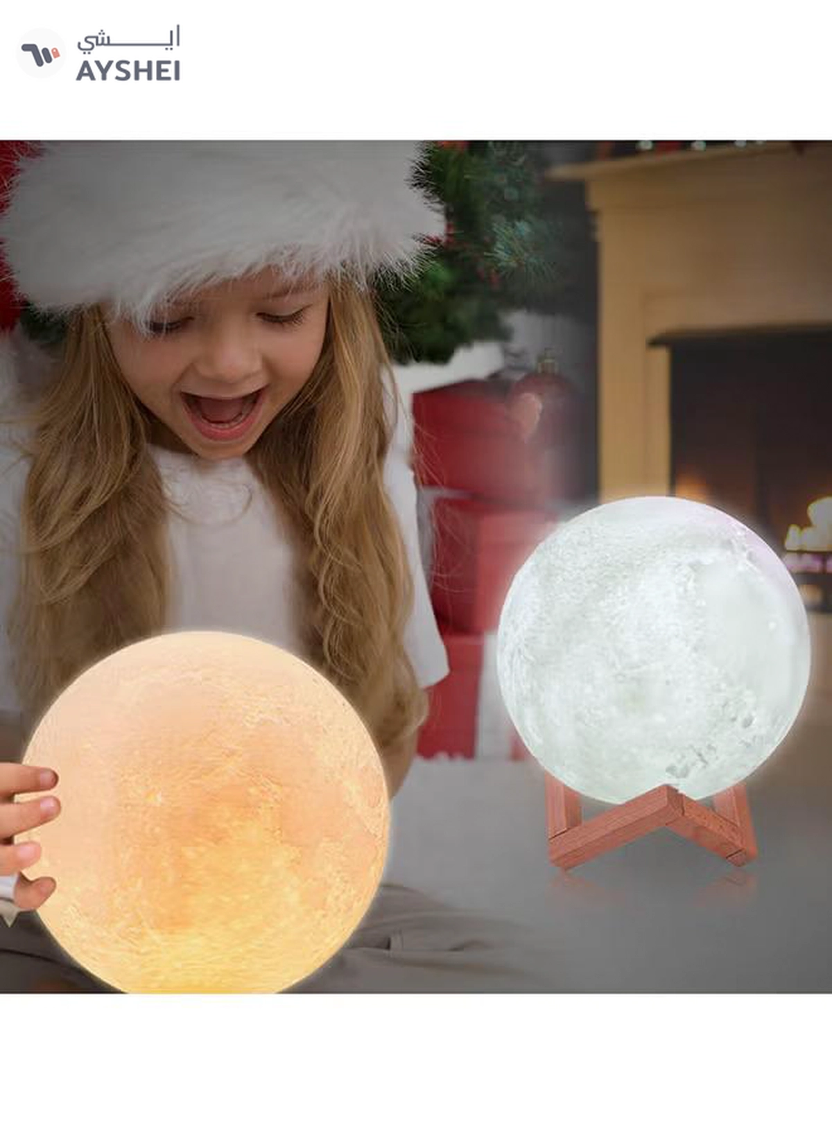 CYTHERIA 3D Print Moon Night Lamp With Stand White 10cm-1-1
