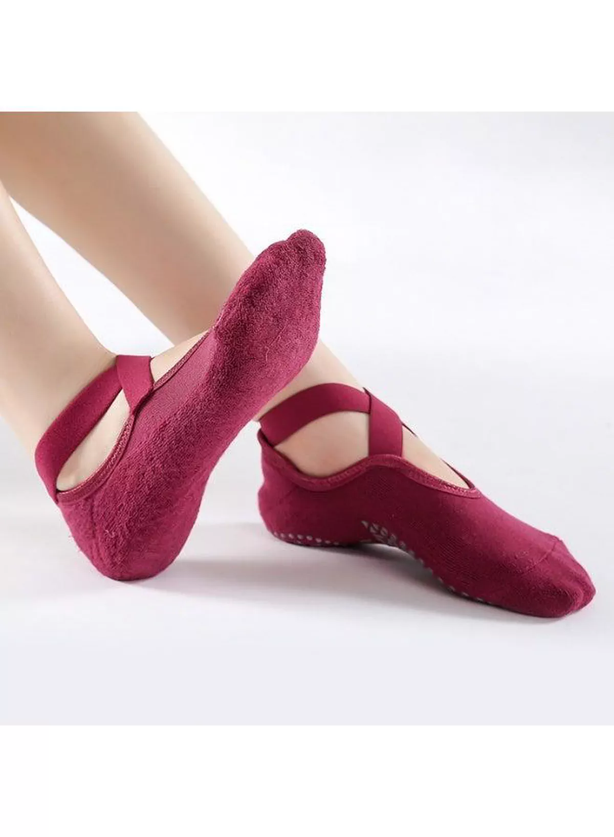 Women’s Breathable Non-Slip Yoga Socks with Cross Strap Design, Pilates Grip Socks, Soft Ballet Dance Ankle Socks with Printed Traction Sole for Barre, Gym, Fitness, Exercise, Training, Stretching and Home Workouts-4-4