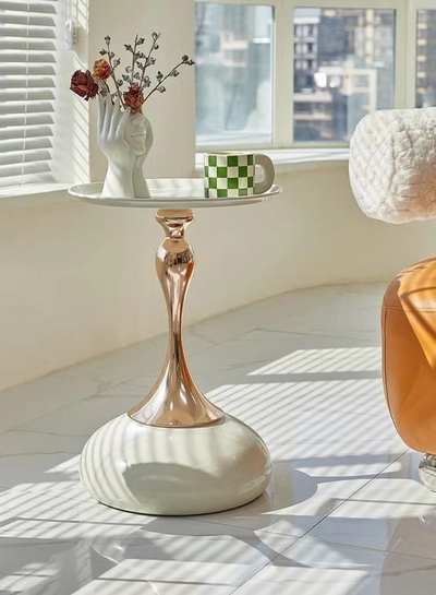 DubaiGallery Modern small side table, small living room, simple household, portable, light luxury coffee table, cream style-2