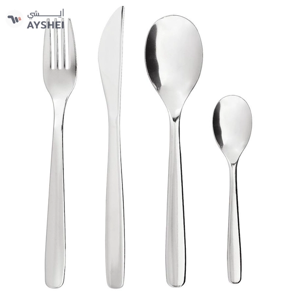 MOPSIG 16-Piece Stainless Steel Cutlery Set – Modern, Durable Flatware for 4 People, Includes Forks, Knives, Spoons & Teaspoons, Dishwasher Safe, Sleek Minimalist Design for Everyday and Formal Dining