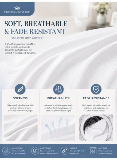 3-Piece Printed Microfiber Fitted Bed Sheet Set – 1 Fitted Sheet & 2 Pillow Covers | Mini Check Print, Soft, Breathable & Hotel Quality Comfort | Available in King, Queen and Single Sizes-4