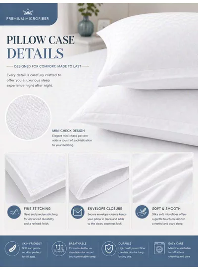 3-Piece Printed Microfiber Fitted Bed Sheet Set – 1 Fitted Sheet & 2 Pillow Covers | Mini Check Print, Soft, Breathable & Hotel Quality Comfort | Available in King, Queen and Single Sizes-5